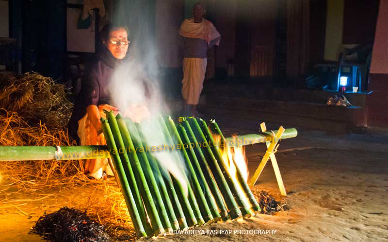 An Assamese woman preparing Sunga Pitha